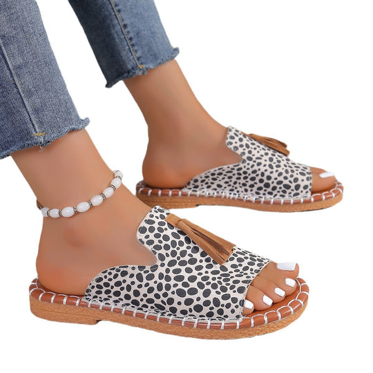 Damen nan lässige Pantolette mit Wildlederoptik, handgenähter Ziernaht und dekorativer Quaste EB