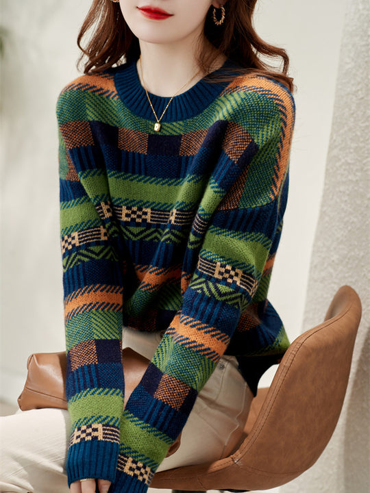 Damen Gemusterter Strickpullover mit Rundhalsausschnitt und weich-flauschiger Textur EB