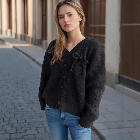 Damen Cardigan mit feinem Strukturmuster und dekorativen Knopfdetails EB