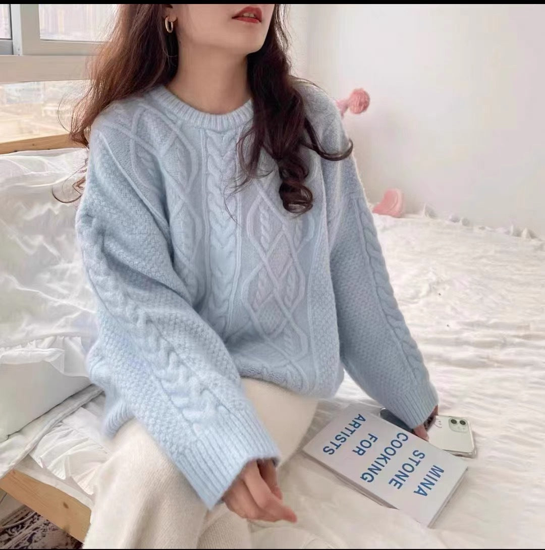 Damen Oversized Strickpullover mit Zopfmuster EB