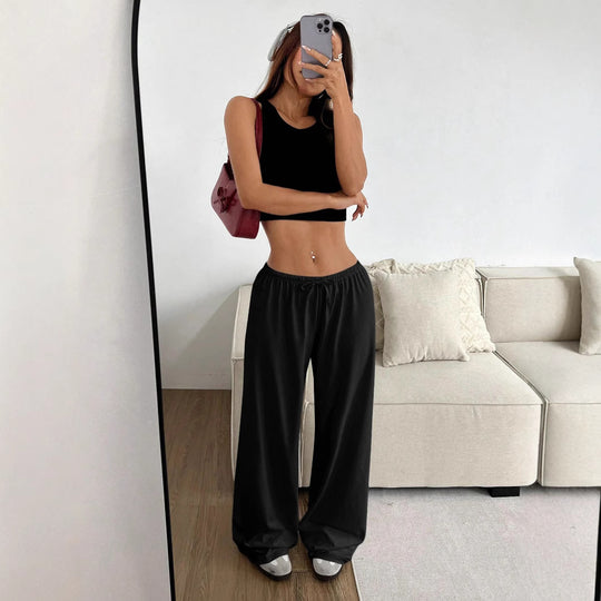 Damen lässiges Cropped-Oberteil und weite Hose Set EB