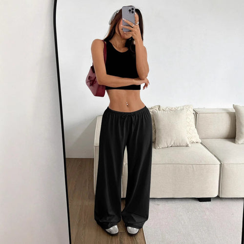Damen lässiges Cropped-Oberteil und weite Hose Set EB