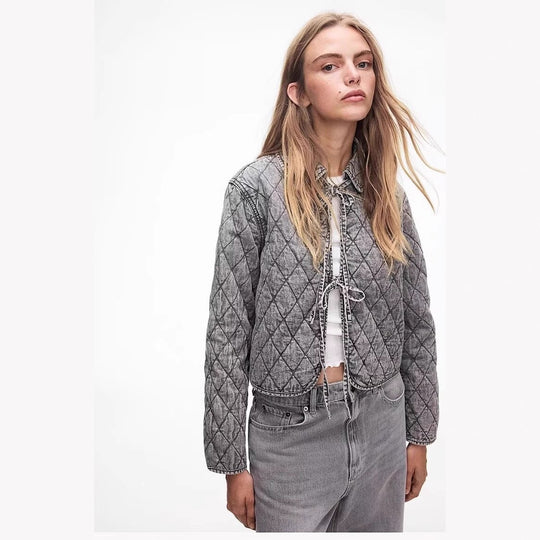 Damen gesteppte Übergangsjacke mit verstellbarem Taillenzug EB