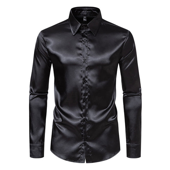 Herren Langarmhemd aus schimmerndem Satin mit eleganter Knopfleiste EB