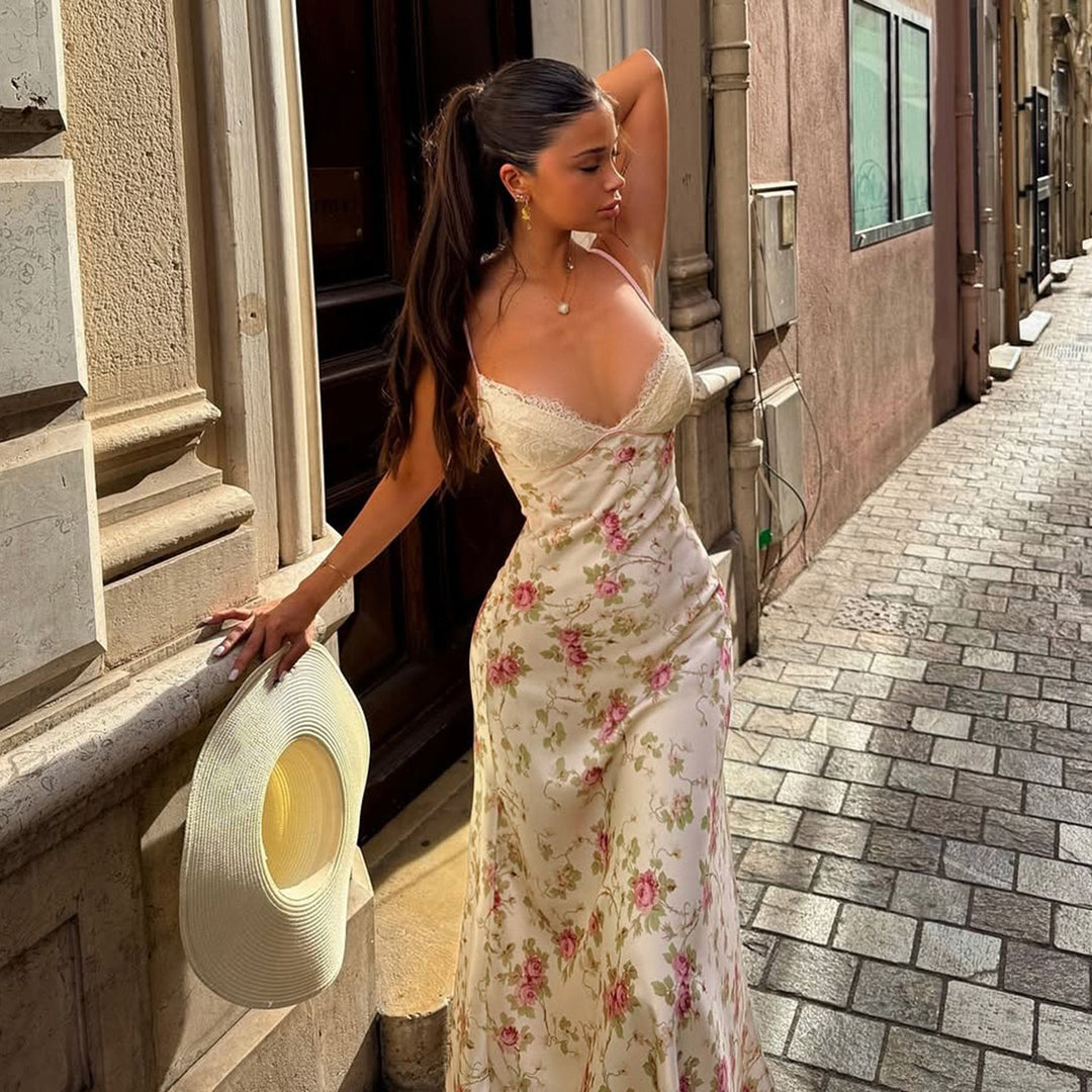 Damen Nachthemd mit elegantem Blumendruck und feinen Spaghettiträgern EB