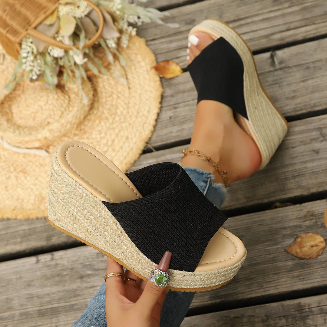 Damen modische Wedge-Pantoletten mit elastischem Obermaterial EB
