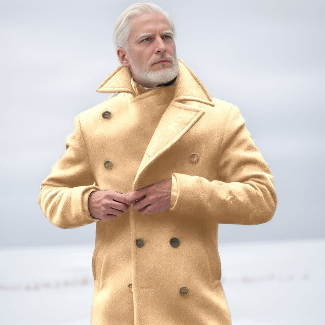 Herren eleganter doppelreihiger Wollmantel mit strukturiertem Obermaterial EB