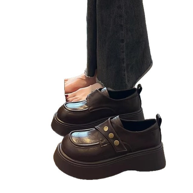 Damen modische Chunky Loafers mit eleganten Metallknöpfen EB