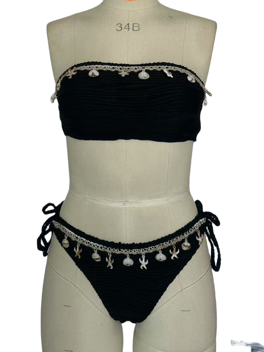 Damen Bandeau-Bikini mit Muschelmuster EB