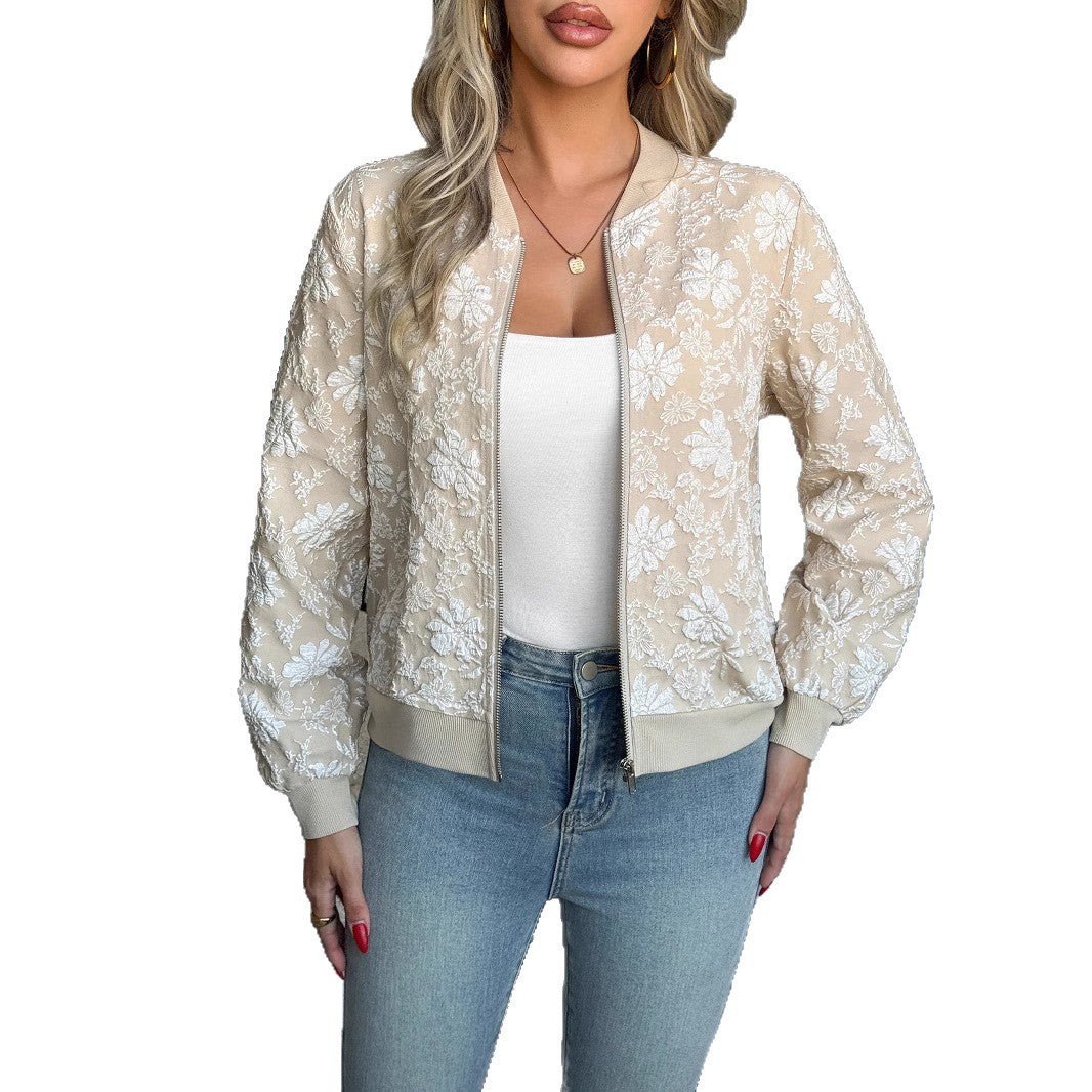 Damen Elegante Stickerei Bomberjacke mit floralen Details EB