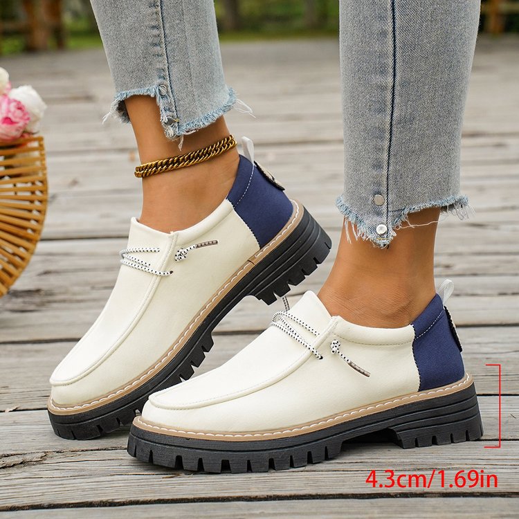 Damen Modische Slipper-Loafer mit grober Profilsohle, Canvas-Obermaterial und dekorativer Kordel EB