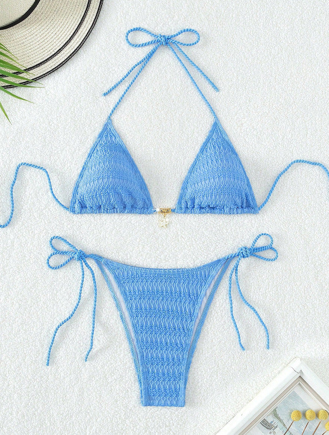 Damen Triangel-Bikini mit verspieltem Palmenmuster EB