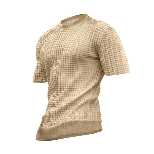 Herren nan Waffelstruktur-Kurzarm-Strickshirt mit schmaler Passform und elastischem Rippsaum EB