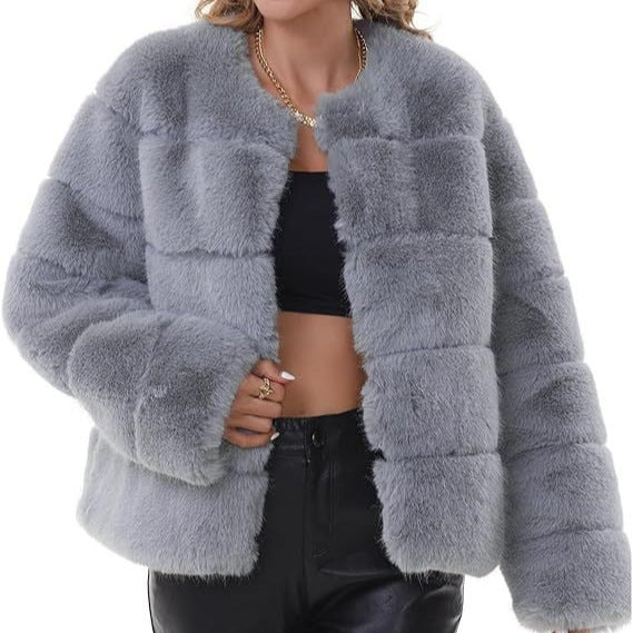 Damen Modischer Kunstfell-Jacke mit strukturiertem Design EB