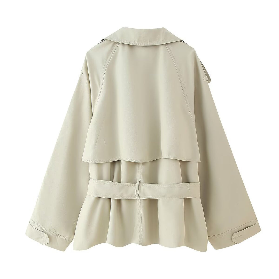 Damen lässige Trenchjacke mit praktischer Bindeschlaufe und elegantem Revers EB