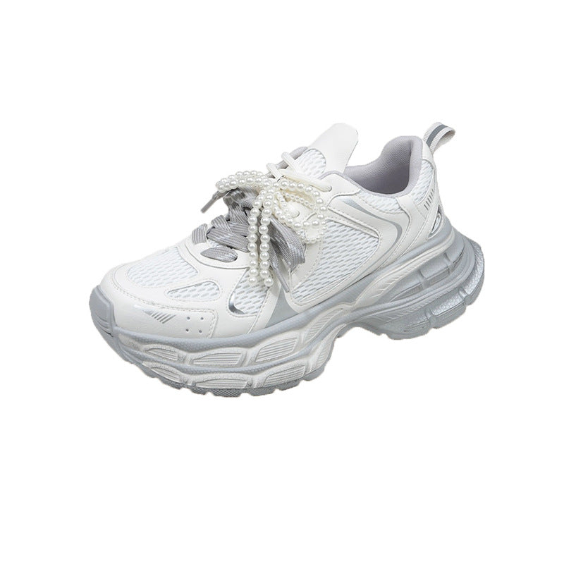 Damen Sportliche Sneakers mit perlbesetzten Schnürsenkeln und atmungsaktivem Obermaterial EB