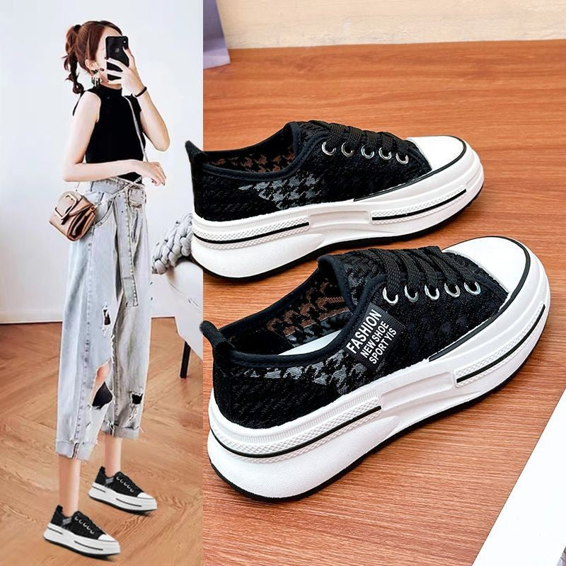 Damen Plattform Sneakers mit modischer Textil-Oberfläche und bequemer Dämpfung EB