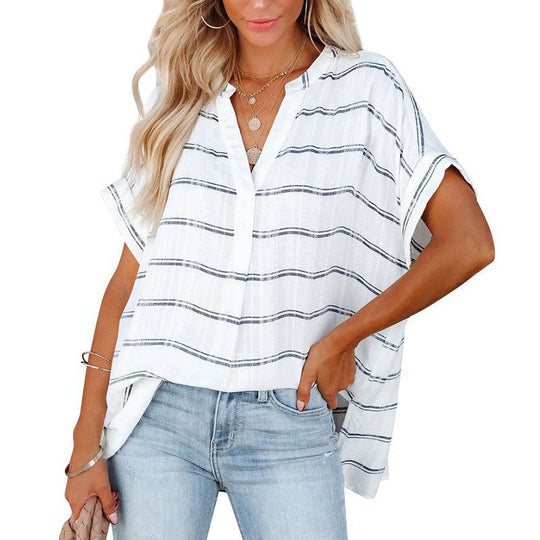 Damen lässige Bluse mit eleganter Vorderansicht und umgeschlagenen Ärmeln EB