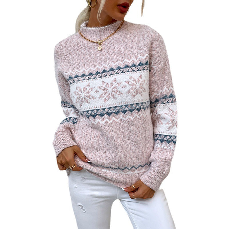 Damen Kuscheliger Oversized-Pullover mit Weihnachtsmotiv und hochschließendem Kragen EB