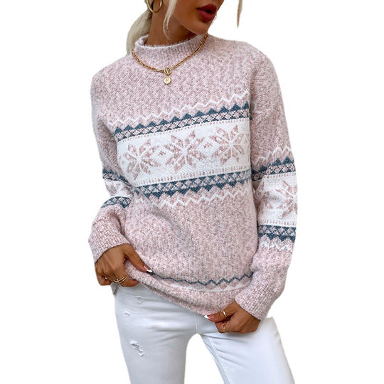 Damen Kuscheliger Oversized-Pullover mit Weihnachtsmotiv und hochschließendem Kragen EB