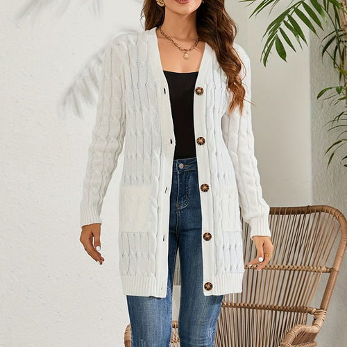 Damen Strickjacke mit dekorativem Zopfmuster und praktischen Taschen EB