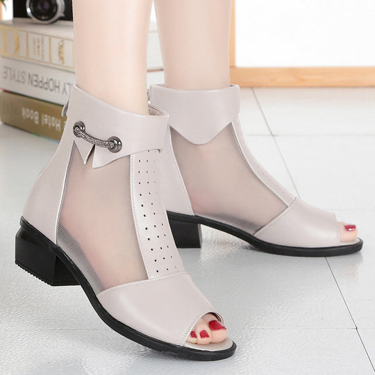 Damen Cut-Out Stiefeletten mit Mesh-Einsatz und dekorativem Schmuckdetail EB