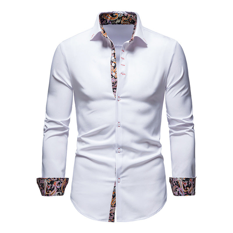 Herren elegantes Langarmhemd mit auffälligem Paisley-Muster EB