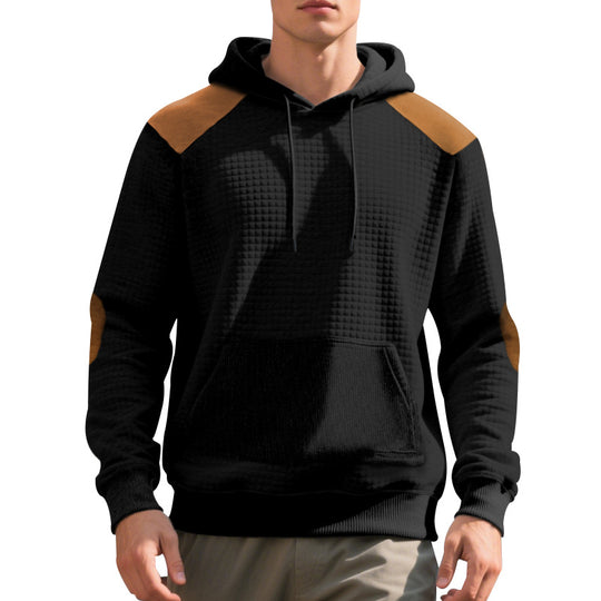 Herren nan urbaner Waffelstrick-Kapuzenpullover mit Kängurutasche und Besatz EB