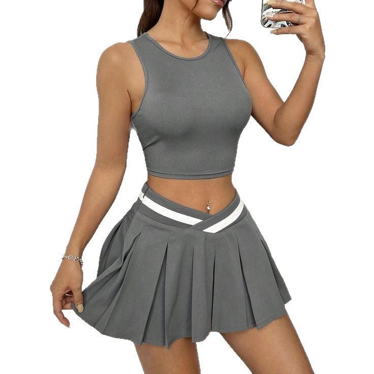 Damen Sportliches Crop-Top und Minirock Set EB