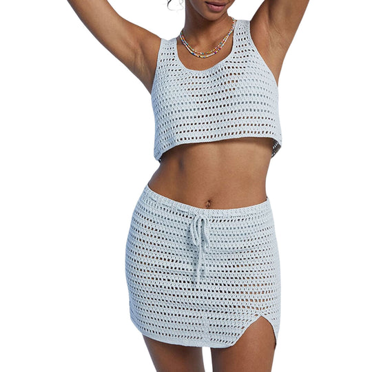 Damen gehäkeltes Strand-Set mit Crop-Top und Minirock EB