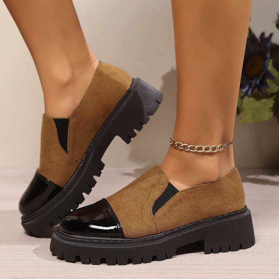Damen nan modische Chunky-Loafer mit Animalprint, Lack-Toecap und profilierter Traktorsohle EB