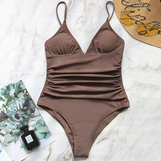 Damen Einteiliger Badeanzug mit gerafftem Design EB
