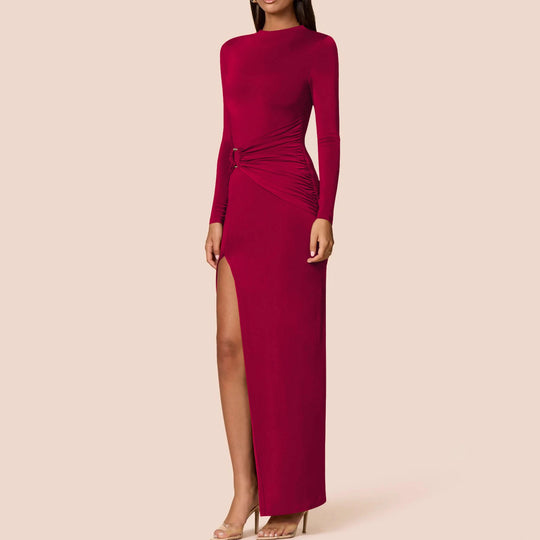 Damen Elegantes Maxikleid mit figurbetonendem Schnitt und hohem Schlitz EB