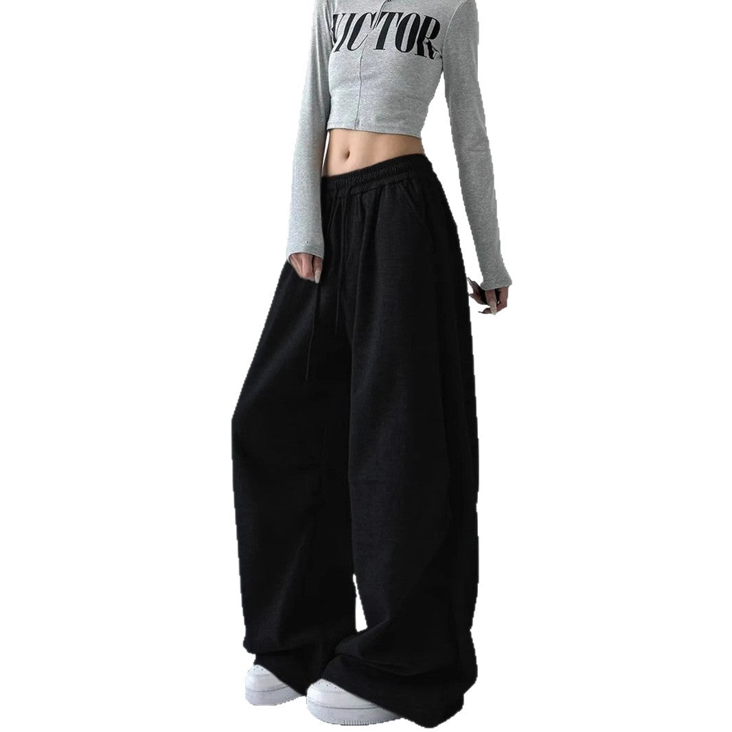 Damen nan weite taillenhohe Loungehose aus weichem Baumwollmix mit Tunnelzug und Seitentaschen EB