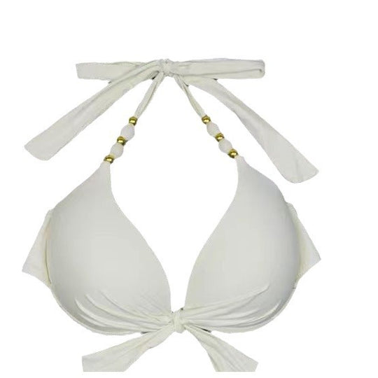 Damen Triangel-Bikini mit aufwendig verzierten Trägern und harmonischem Muster EB