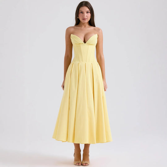 Damen A-Linien Abendkleid mit Korsett-Oberteil und schwingendem Rock EB
