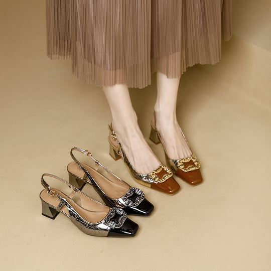 Damen Slingback-Pumps mit glamourösen Schmuckakzenten und komfortablem Blockabsatz EB