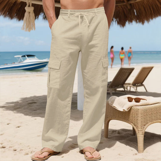 Herren Relaxed-Fit Cargo-Strandhose mit elastischem Bund und aufgesetzten Klappentaschen EB