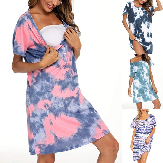Damen Freizeit Tie-Dye Hemdkleid EB