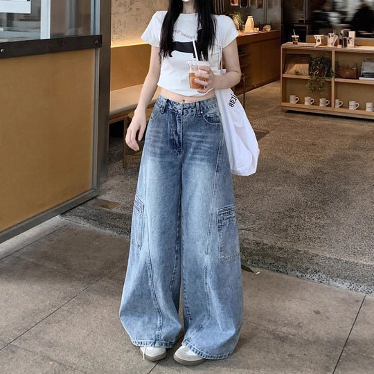 Damen Weite Cargo-Jeans im urbanen Stil EB