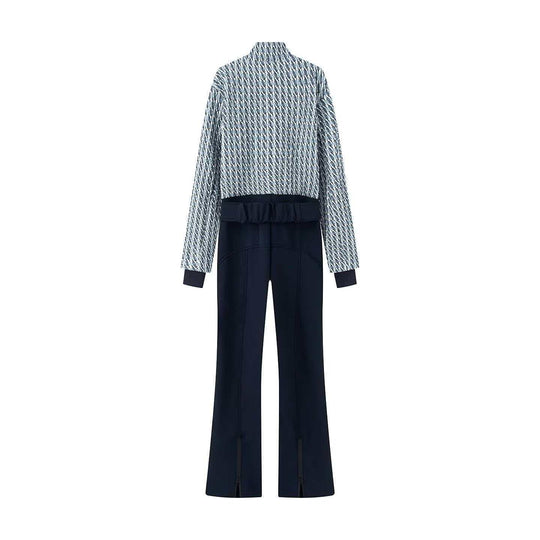Damen nan kurz geschnittenes Bouclé-Blouson-Set mit Stehkragen, verdecktem Reißverschluss und High-Waist Schlaghose EB