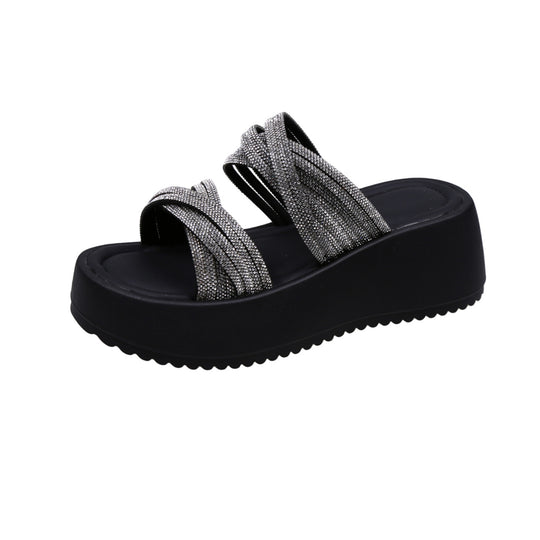 Damen Glamouröse Plateau-Sandalen mit funkelnden Riemen EB