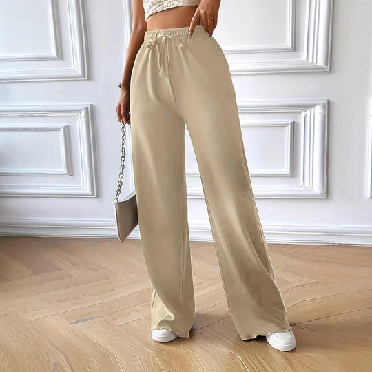 Damen Fließende Palazzo-Hose mit elastischem Bund und Kordelzug EB