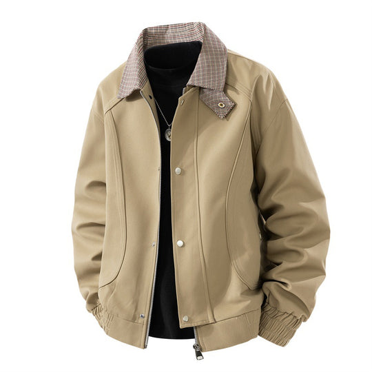 Herren leichte Harringtonjacke im Veloursleder‑Look mit Hemdkragen, durchgehendem Reißverschluss und elastischem Saum EB