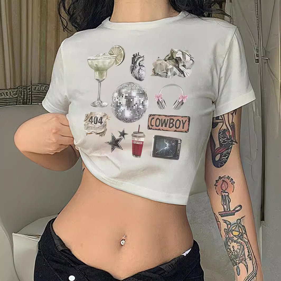 Damen Crop-T-Shirt mit inspirierendem Schriftzug und Sternen-Design EB