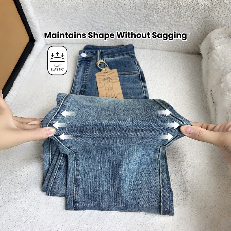 Damen Weit geschnittene Jeans mit hohem Bund und klassischem Denim-Look EB