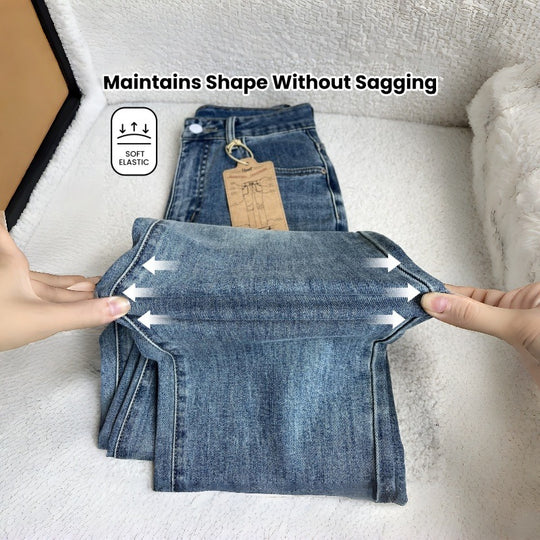 Damen Weit geschnittene Jeans mit hohem Bund und klassischem Denim-Look EB