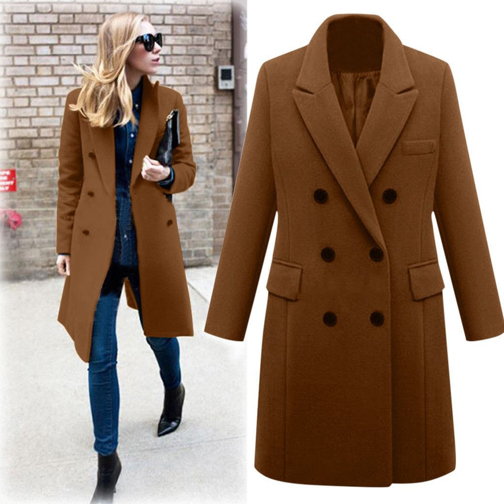 Damen eleganter doppelt-geknöpfter Wollmantel mit Taschen EB