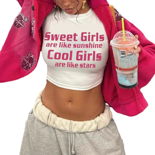 Damen Crop-Top mit motivierendem Schriftzug und figurbetontem Schnitt EB
