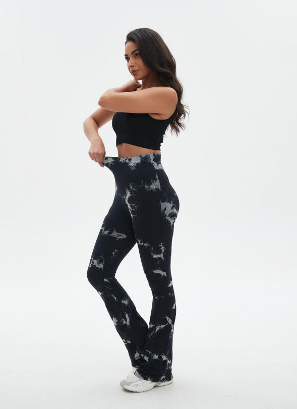 Damen Sportliche Weitbein-Trainingshose mit modischem Tie-Dye-Muster EB